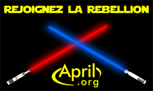 sticker rebellion en mode star war avec deux sabres lasers qui se croisent, un rouge et un bleu