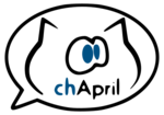 logo du Chapril qui comporte le logo de l'April, précédé par ch avec une tête de chat autour