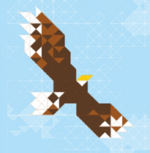 logo du groupe de travail Libre association avec un aigle en mosaïque sur un fonds bleu